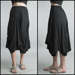 Muzer Boho Heather Gray Draped Peasant Billowy Pockets Hippie Cargo Midi Skirt L